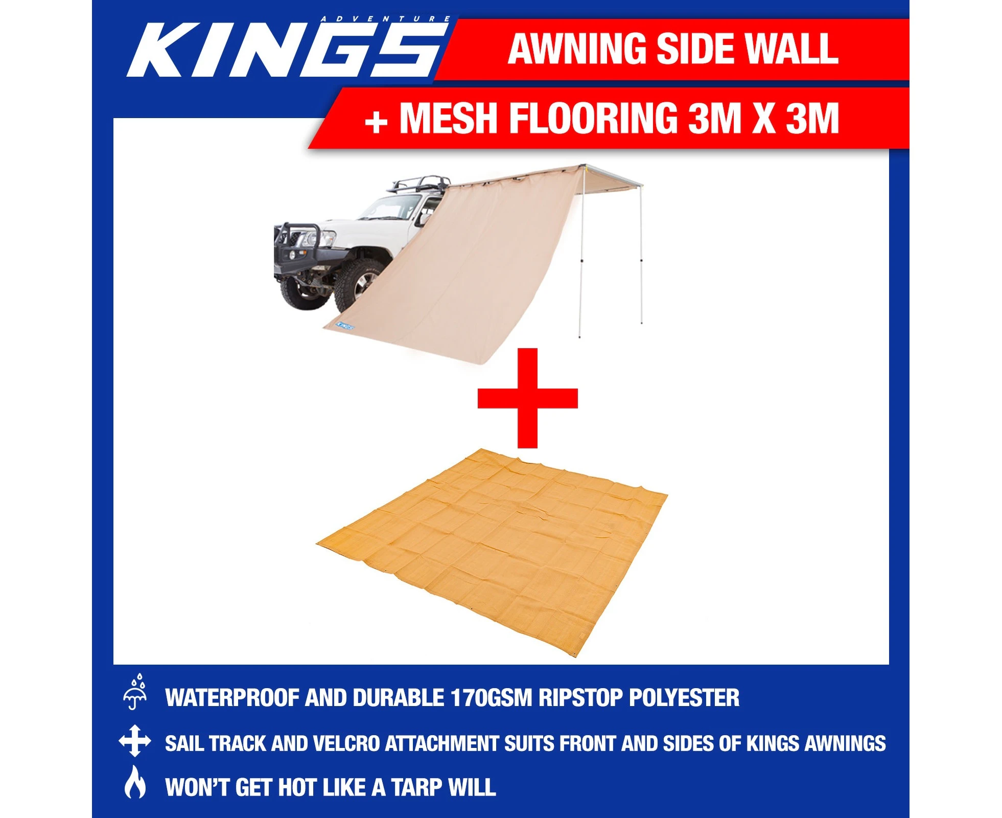 Adventure Kings Awning Side Wall + Mesh Flooring 3m x 3m