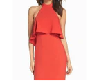 Xscape Red Ruffled Popover Crepe Women's Size 0 Halter Gown Dress