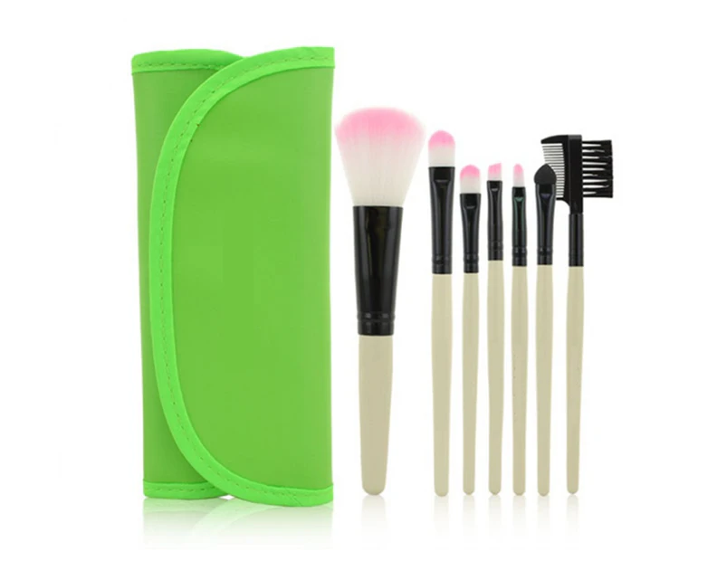 WJS Portable 7PCS Cosmetic Brushing Wallet Brushing Pack Beauty Tools - GREEN