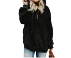 Dresswel Women's Long Sleeve Zip Front Fuzzy Fleece Hoodies-Black - Black