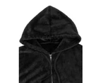 Dresswel Women's Long Sleeve Zip Front Fuzzy Fleece Hoodies-Black - Black