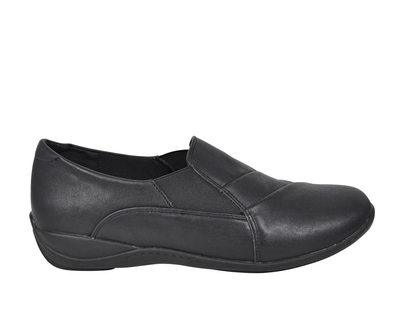 Shorten CoraSol Flat Slip On Shoe Elastic Gusset Women's - Black