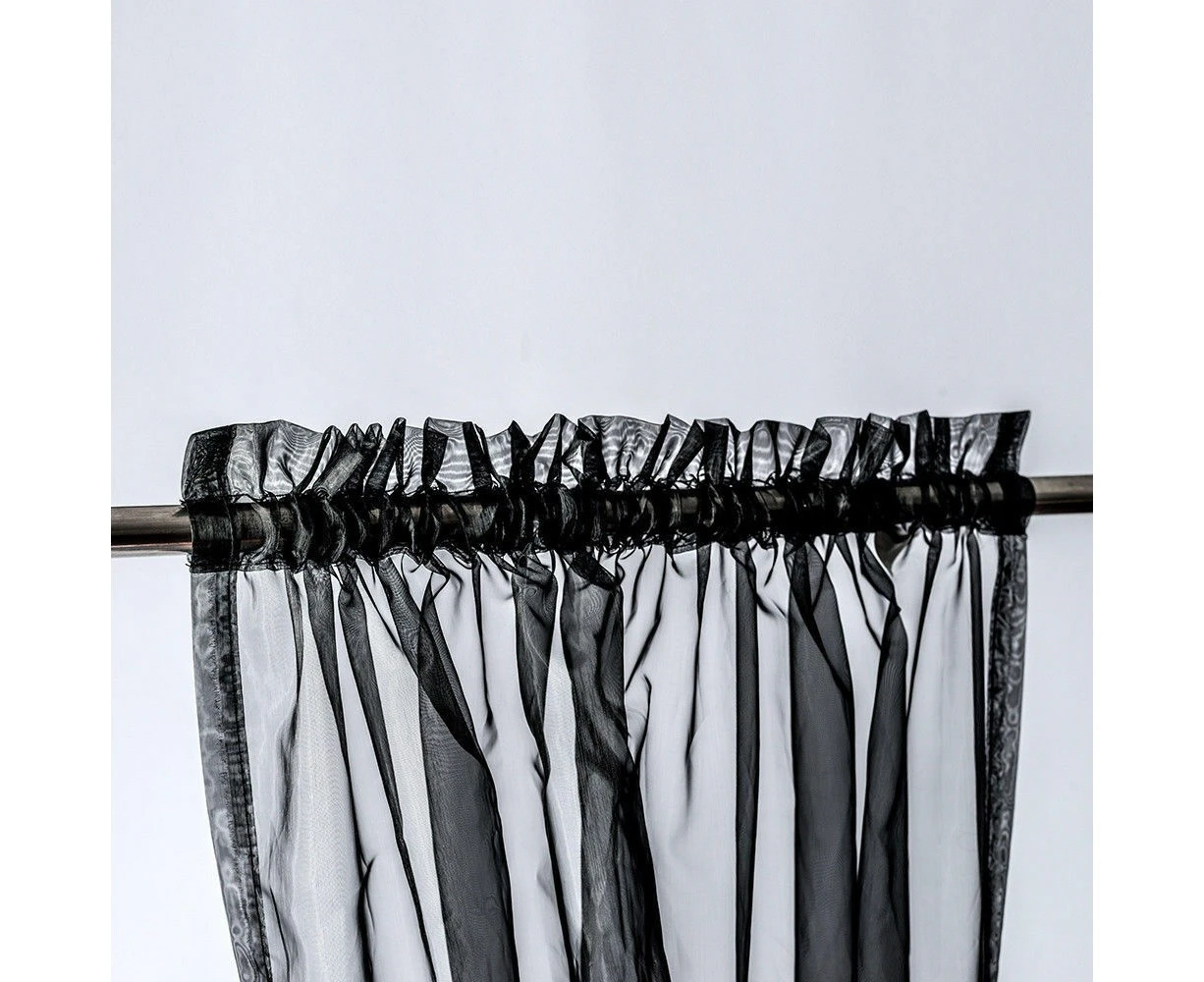 Elegent Organza Fabric Rod Pocket Curtain Black