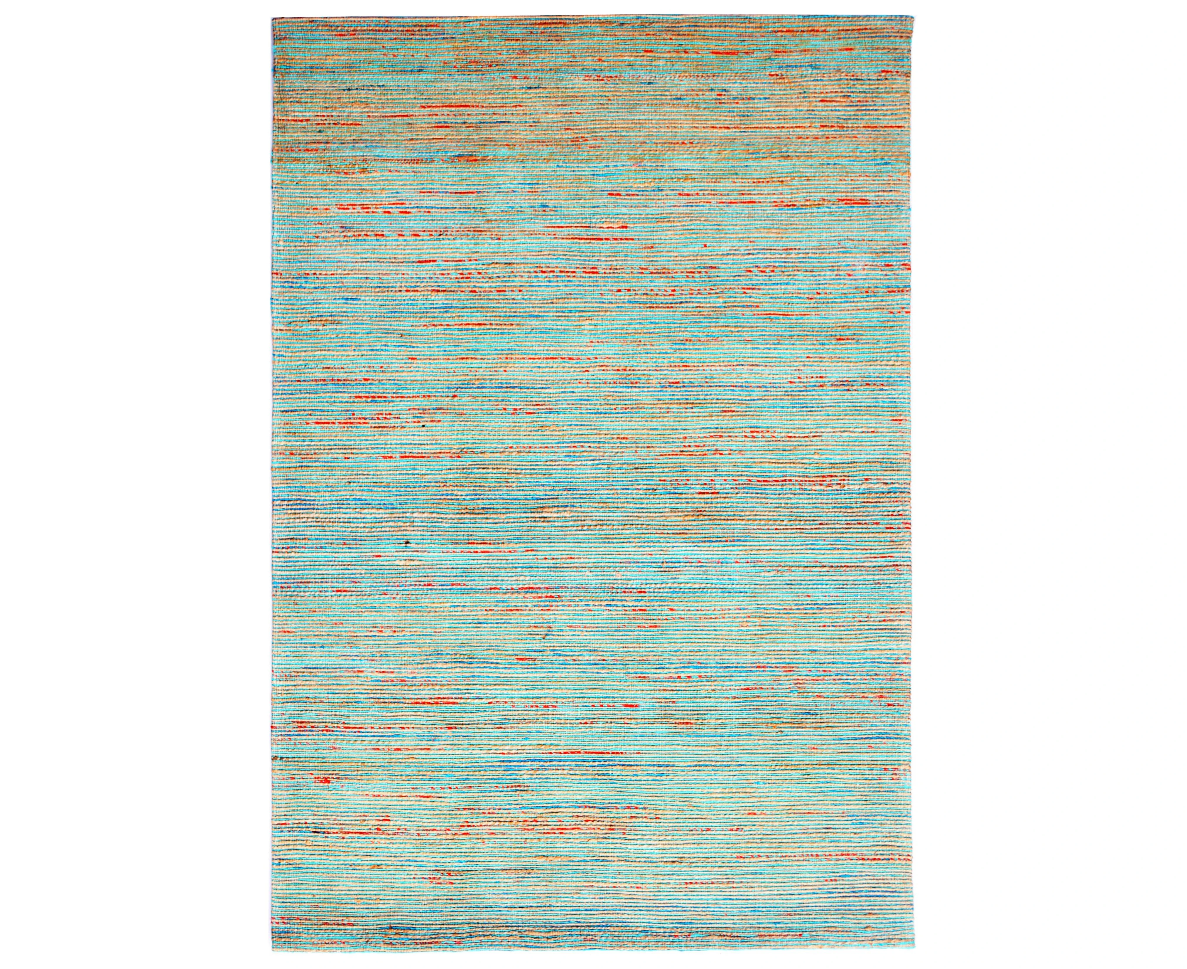 Hand Woven Jute & Silk Rug - Stripe 6001 - Natural/Aqua