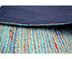 Hand Woven Jute & Silk Rug - Stripe 6001 - Natural/Aqua
