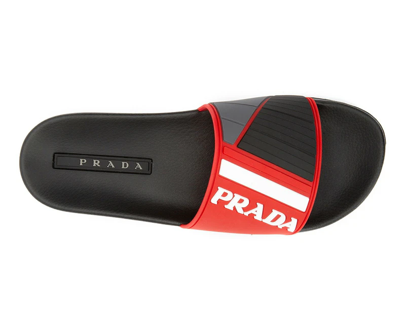 Prada Men's Logo Print Slides - Black/Red