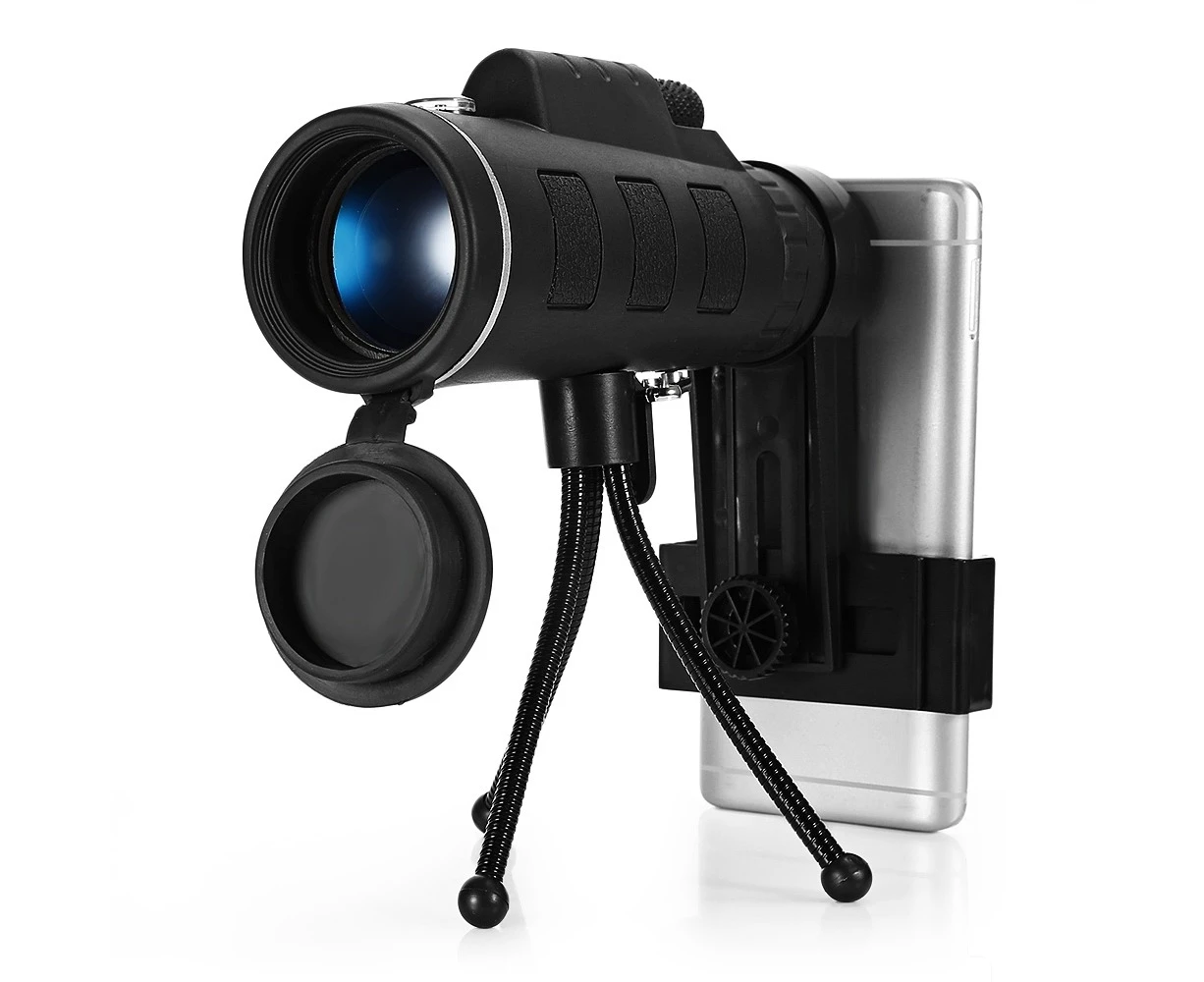 GAMEIT 40X60 Monocular Telescope HD Prism Scope with Compass Phone Clip Tripod-Black