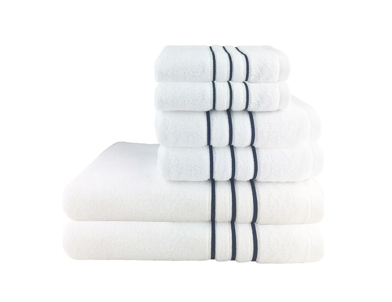 6 Piece Luxury Stripe 100% Cotton Towel Set 650GSM in White