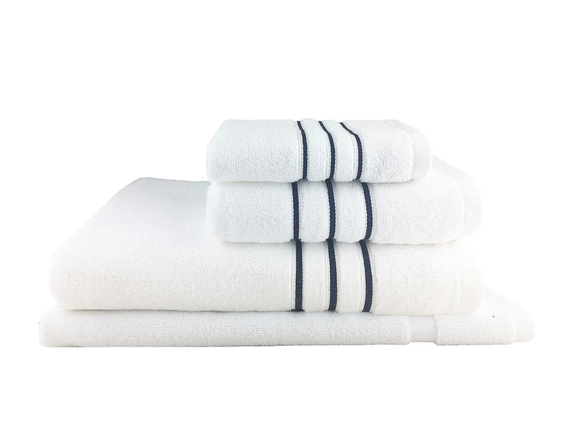 4 Piece Luxury Stripe 100% Cotton Towel Set 650GSM in White