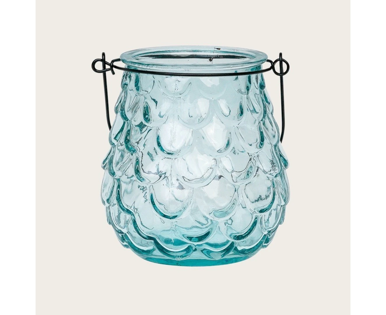 Zoobibi Caressa Glass Votive Candle Holder in Blue with Metal Handle