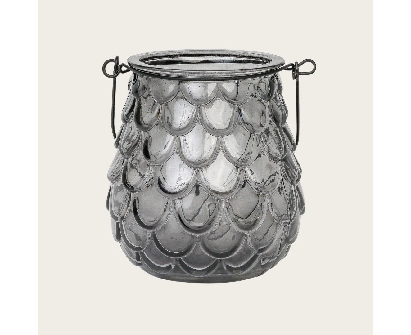 Zoobibi Caressa Glass Votive Candle Holder in Grey with Metal Handle