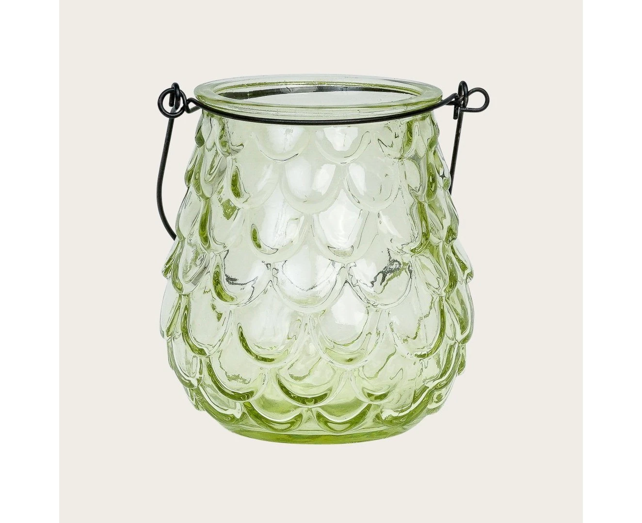 Zoobibi Caressa Glass Votive Candle Holder in Green with Metal Handle