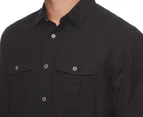 Ike Behar Men's Long Sleeve Linen Shirt - Black