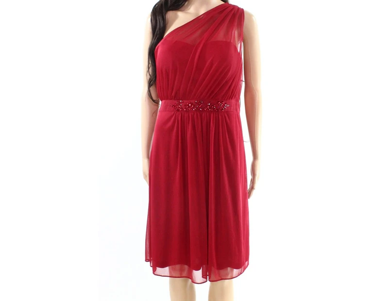 Adrianna Papell Red Women's Size 2 One-Shoulder Embellished Dress