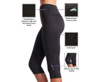LaSculpte - Women's Tummy Control Slimming Fitness Athletic Workout Running  Sports Capri Yoga Legging with Zip Pocket - Black/Grey Print