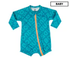 Bonds Swim Baby Long Sleeve Zip Suit - Logo Surge Aqua Wave