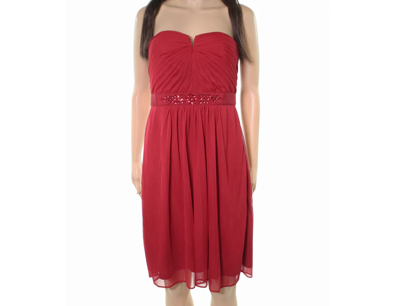Adrianna Papell Red Womens Size 16 Embellish Strapless Tulle Dress