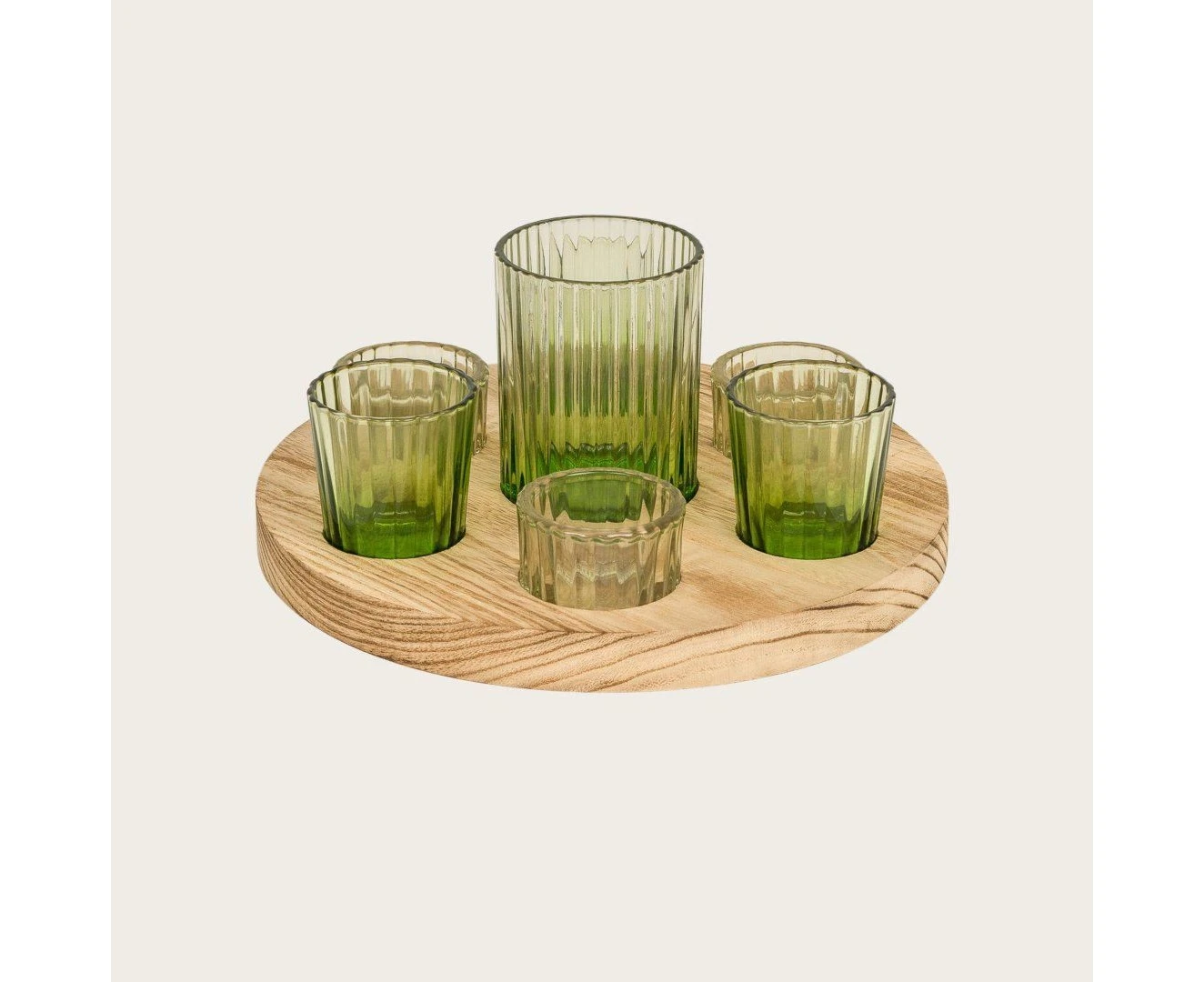Zoobibi Valentina Six glass Candle Holders and wood board Set Votives