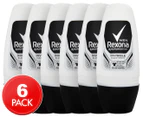 6 x Rexona Men Invisible Dry Black+White Antiperspirant Deodorant Roll-On 50mL