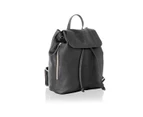 Woodland Leather Black Medium Size Ruck Sack 12.0" Zip Around Top Carry Handle Adjustable Straps