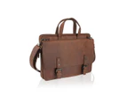 Woodland Leather Tan Laptop Satchel Briefcase 14.5" External Handle