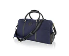 Woodland Leather Blue With Black Leather Large 20.0" Holdall Twin Handles Adjustable Removeable Shoulder Strap Side Shoe Compartment