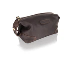 Woodland Leather Brown Wash Bag 11.0" Wide Easy Access Central Zip Compartment