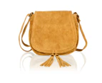Woodland Leather Light Tan Suede Small Flap Over 7.5" Shoulder Bag