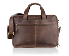 Woodland Leather Large Brown Satchel Briefcase, Flap Over 18.5" Multi Zip Pockets
