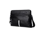Hautton Leather Black Landscape Plain Style Bag 12.5" With Central Zip Adjustable Shoulder Strap