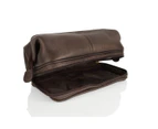 Woodland Leather Brown Large 8.0" Easy Access Wash Bag Central Zip Understoreage Compartment
