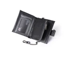 Hautton Leather Black Wallet 8 credit Card Slots, Zip Coin Pocket, Fixed Chain Interlock Hook, ID Pouch & Central Notes Compartment