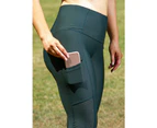 LaSculpte Women's Tummy Control Slimming Fitness Athletic Workout Running Sports Laser Cut High Waist Yoga Legging with Phone Pocket - Dark Green