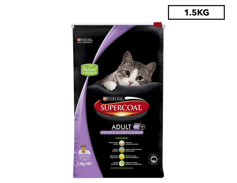 Supercoat Adult Cat Dry Food Chicken & Liver 1.5kg