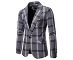 ZNU Men's Suit Plaid One Button Suit Jacket - Gray