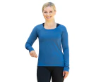 LaSculpte Women's Yoga Fitness Athletic Workout Gym Training Sports Running Everyday Ruched Long Sleeve Tee Top - Smoke Blue