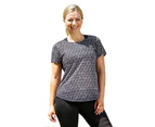LaSculpte Women's Yoga Fitness Athletic Running Workout Training Printed Short Sleeve Sports Tee Top - Black Spot Burnout Print