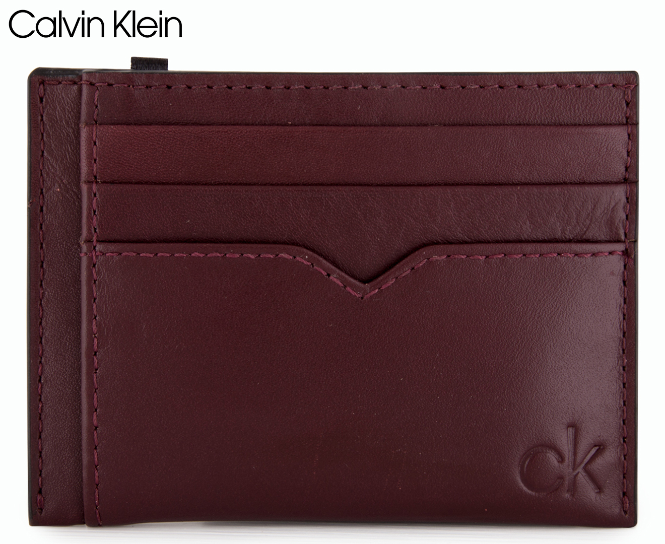 Calvin Klein Card Case Leather Wallet - Oxblood | Catch.co.nz