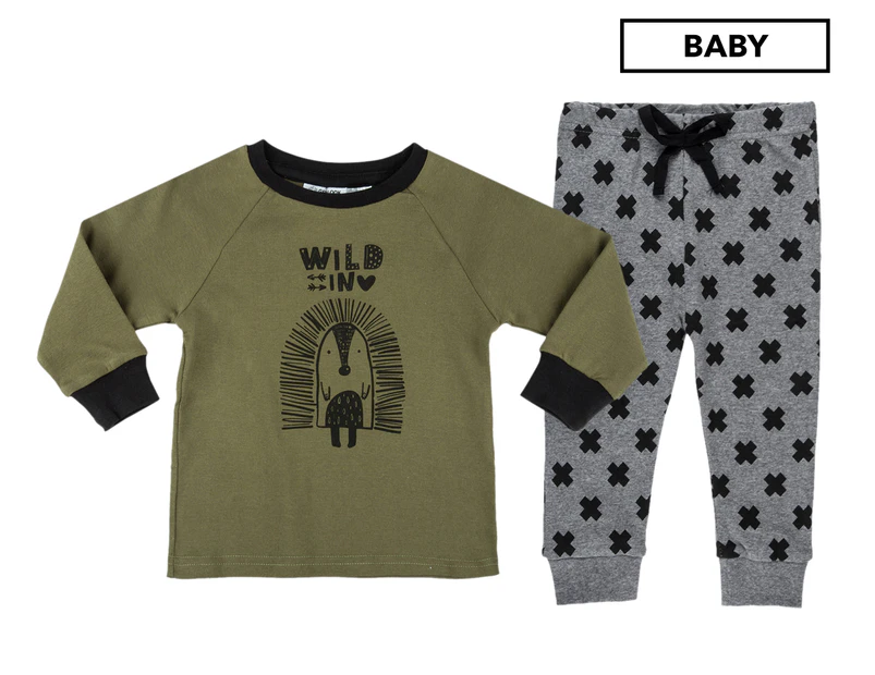 Gem Look Baby Porcupine PJ 2-Piece Set - Khaki