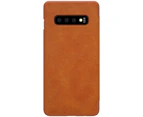 For Samsung Galaxy S10+ Plus Case, Brown Leather Folio Flip Ultra Slim Cover