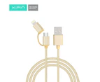 XiPin 1m USB to Micro USB & Lightning 2 In 1 Combo Cable 2.4A Nylon Braided Gold LX01