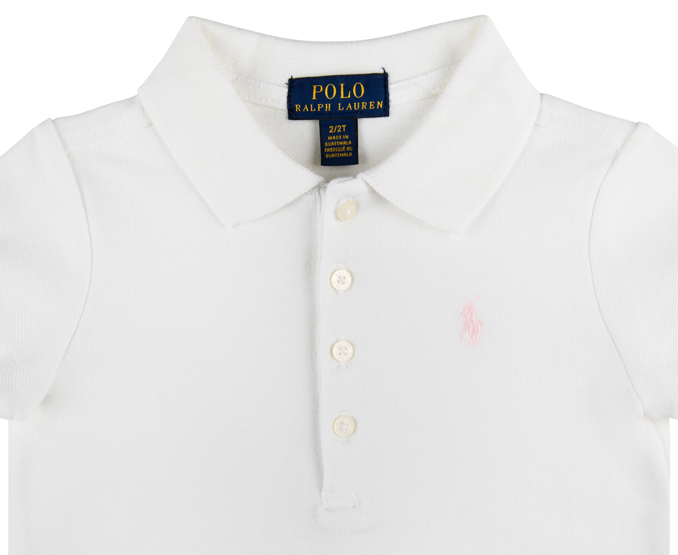 Polo Ralph Lauren Girls' Stretch Mesh Polo Tee / T-Shirt / Tshirt -  White/Pink 