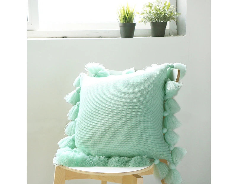 Nordico Handmade Soft Cozy Knit Tassel Cushion Cover - Green