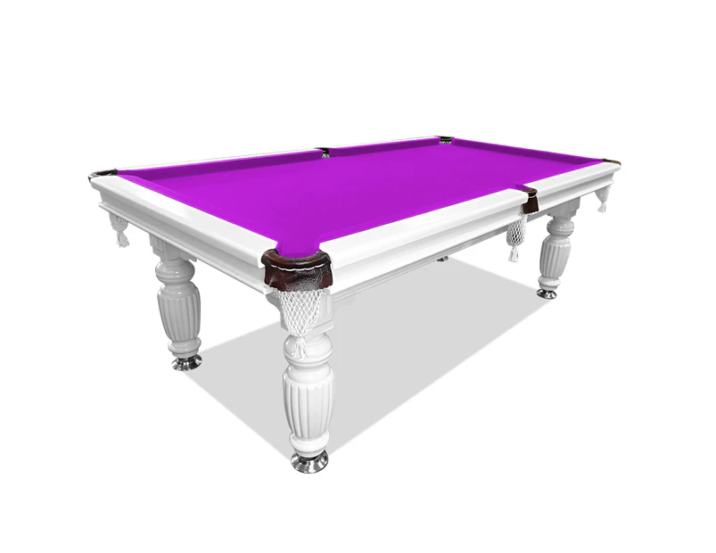 7FT Luxury Slate Pool Table Solid Timber Billiard Table Professional Snooker Game Table with Accessories,White Frame / Purple Felt
