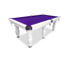 9FT Luxury Slate Pool Table Solid Timber Billiard Table Professional Snooker Game Table with Accessories,White Frame / Purple Felt