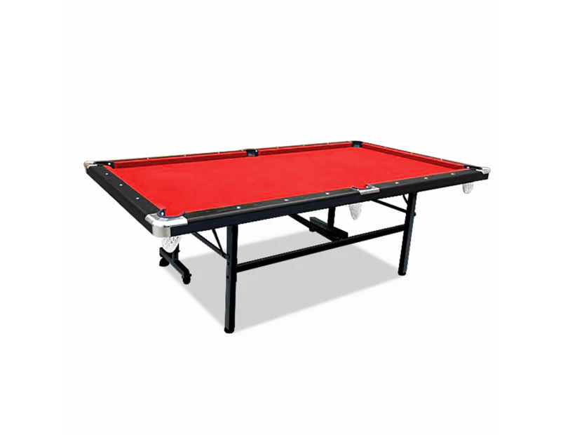 7FT Foldable Pool Table Red Felt Billiard Table Free Accessory for Small Room