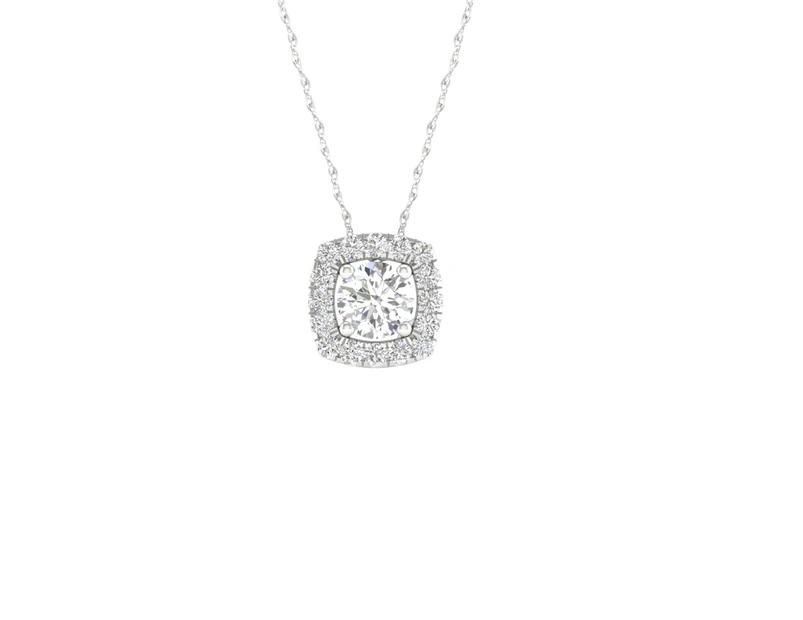 De Couer 9KT White Gold Round Diamond Halo Pendant Necklace (1/6CT TDW, H-I Color, I2 Clarity)
