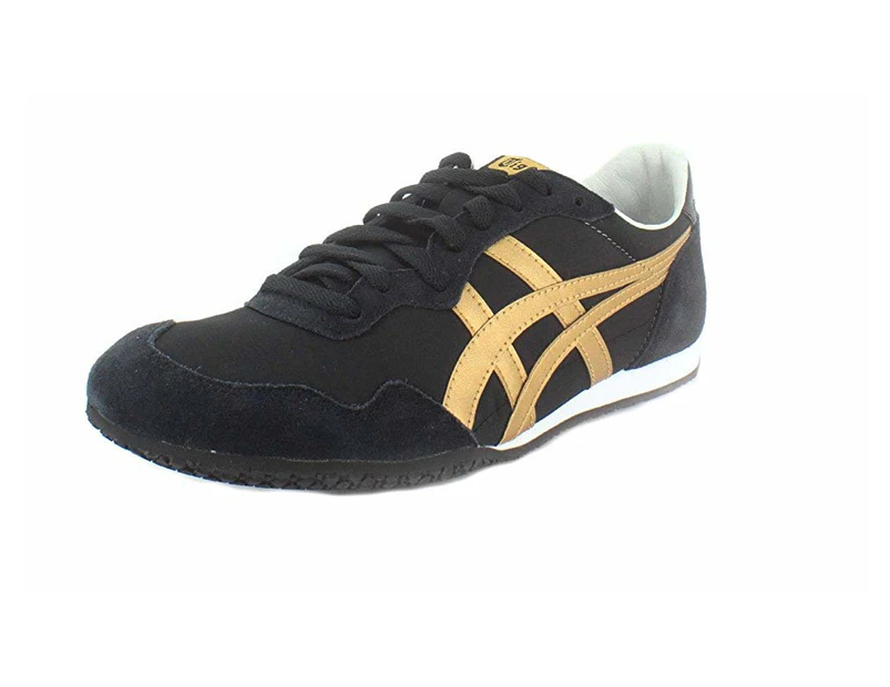 Onitsuka Tiger Mens Serrano Leather Low Top Lace Up, Black/Pale Gold, Size 6.5