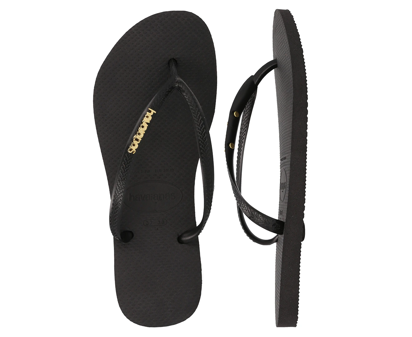 Havaianas Unisex Slim Logo Metallic Thongs - Black/Gold