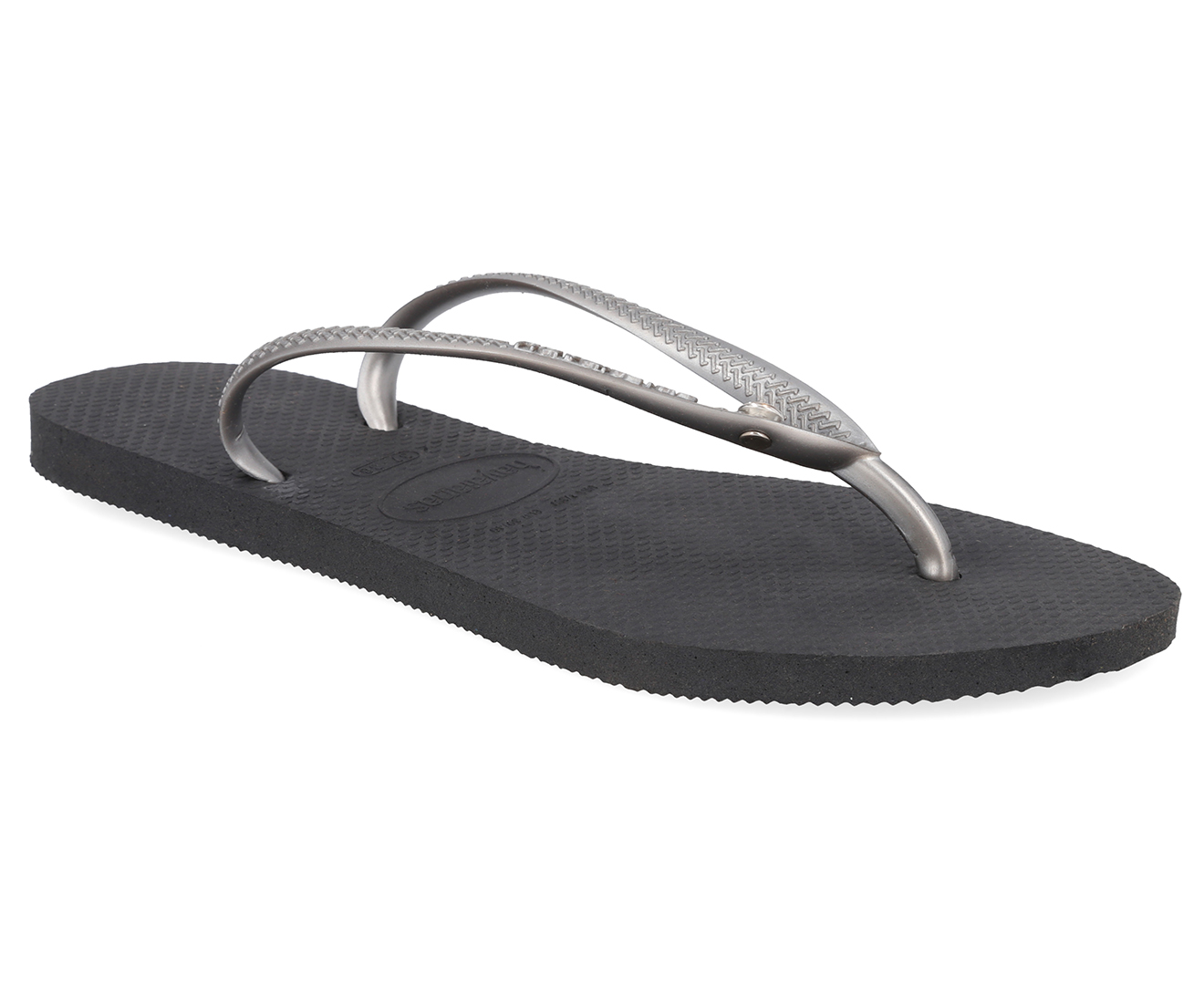 Havaianas Slim Logo Glamour Thongs - New Graphite/Silver | Catch.co.nz